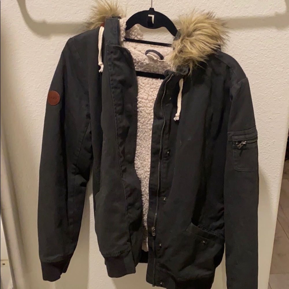 Roxy Sherpa-lined jacket with fur-trimmed hood